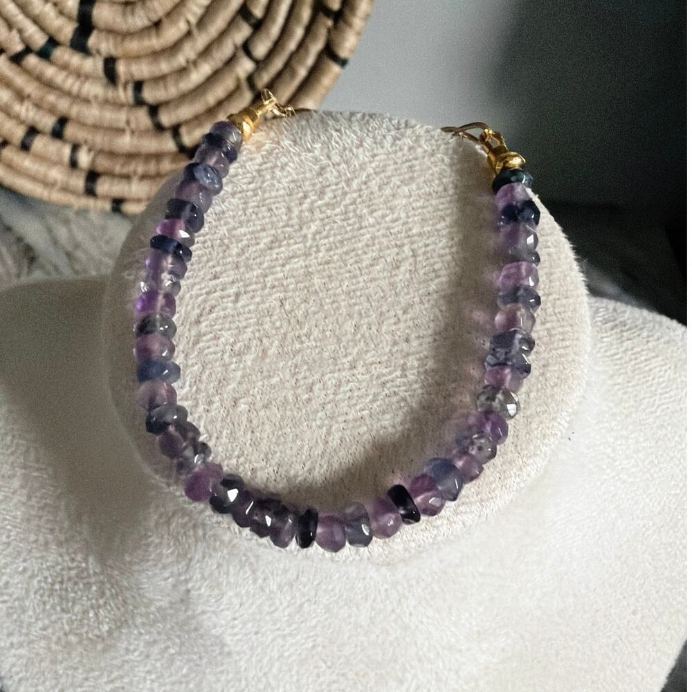 Amethyst Iolite Bracelet Gold Adjustable 6” + Extender Handmade Gemstone